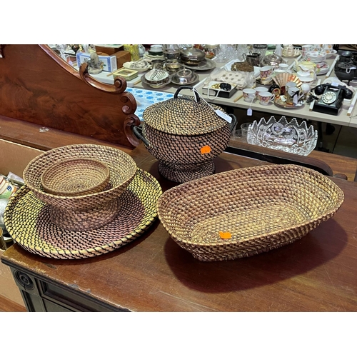 256 - Set of vintage French cane baskets, approx 22cm H & smaller (5)