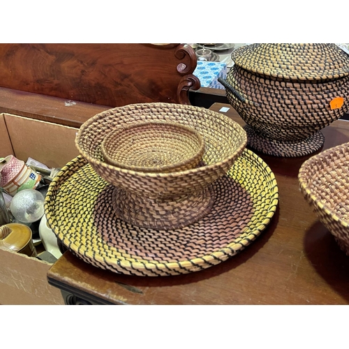 256 - Set of vintage French cane baskets, approx 22cm H & smaller (5)