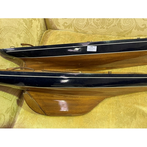 274 - Two scale model yachts, no rigging approx 90cm L