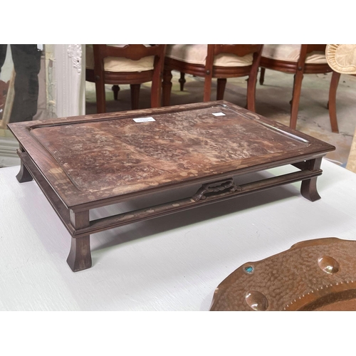 278 - Vintage Chinese burr hard wood tea table, approx 46cm x 31cm