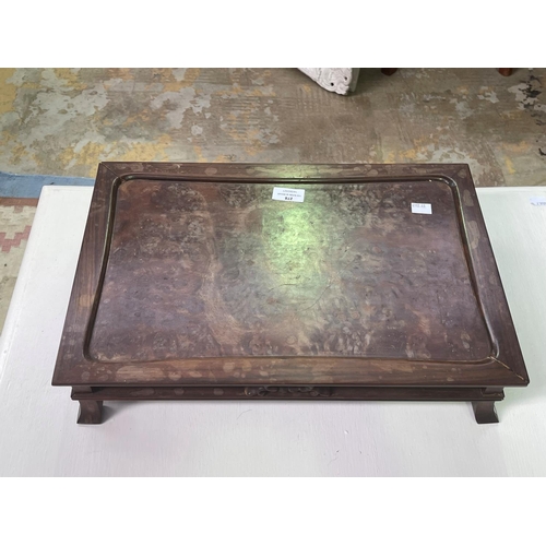 278 - Vintage Chinese burr hard wood tea table, approx 46cm x 31cm