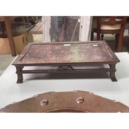 278 - Vintage Chinese burr hard wood tea table, approx 46cm x 31cm