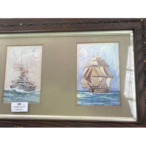 289 - Artist unknown-six framed watercolours of various vintage Naval ships, approx 15cm x 9cm each pictur... 