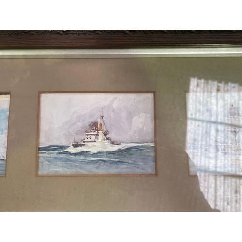 289 - Artist unknown-six framed watercolours of various vintage Naval ships, approx 15cm x 9cm each pictur... 