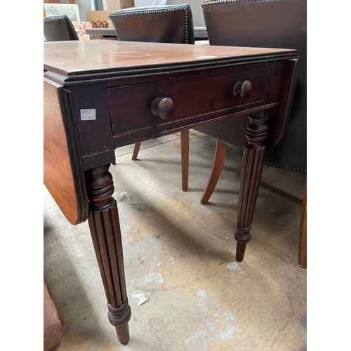 1219 - Antique 19th century English mahogany Pembroke table, fitted with a single long drawer at one end, a... 