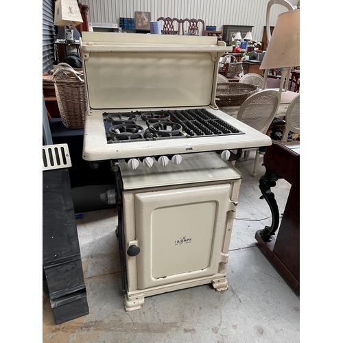 1220 - Antique Triumph Metters Ltd speckled cream enamel gas stove, approx 141cm H x 87cm W x 72cm D