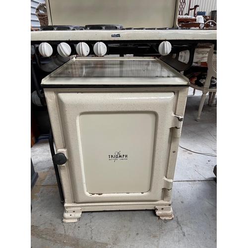 1220 - Antique Triumph Metters Ltd speckled cream enamel gas stove, approx 141cm H x 87cm W x 72cm D