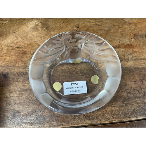 1222 - Lalique lion mask  bowl / ashtray, frosted and clear crystal, approx 14.5cm Dia