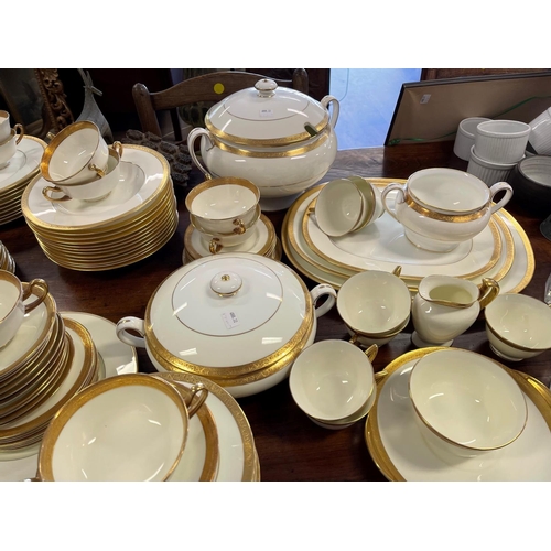 1266 - Extensive gold rimmed china service, mixed makers, Royal Doulton and mintons
