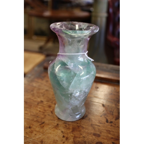 1244 - Fluorite vase of baluster shape, approx 16cm H