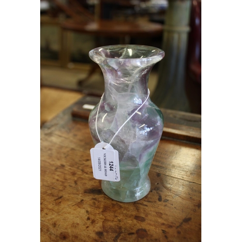 1244 - Fluorite vase of baluster shape, approx 16cm H