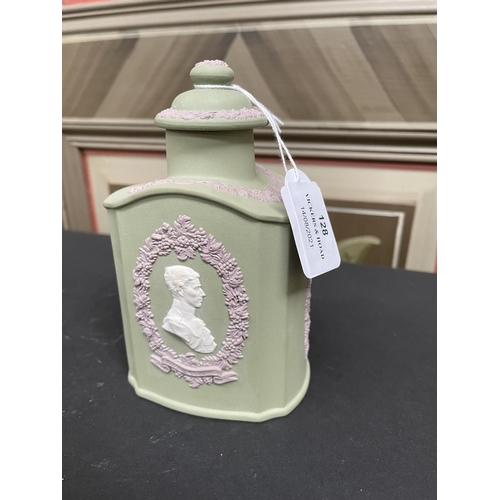 128 - Wedgwood green and purple jasper Prince Charles and Diana tea caddy, approx 16cm h