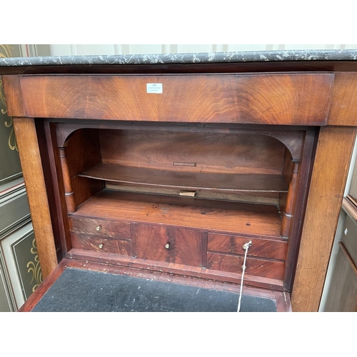 239 - Antique French Louis Phillipe marble topped Secretaire a abattant, fall front fitted interior, (marb... 