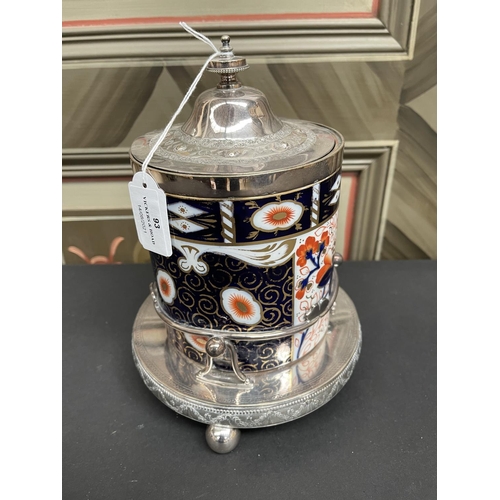 93 - Imari pattern biscuit barrel with silver plate