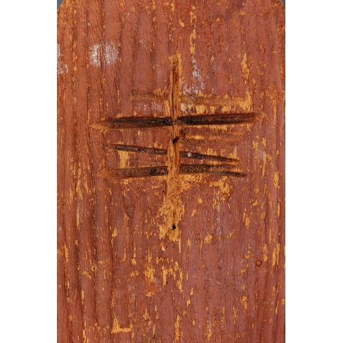1059 - SHIELD WITH FIRE TOOL MARKINGS, CENTRAL DESERT REGION, NORTHERN TERRITORY, Carved beanwood and natur... 