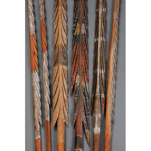 1064 - SIX LARGE TIWI CEREMONIAL SPEARS, TIWI GROUP, MELVILLE AND BATHURST ISLANDS, NORTHERN TERRITORY, Car... 