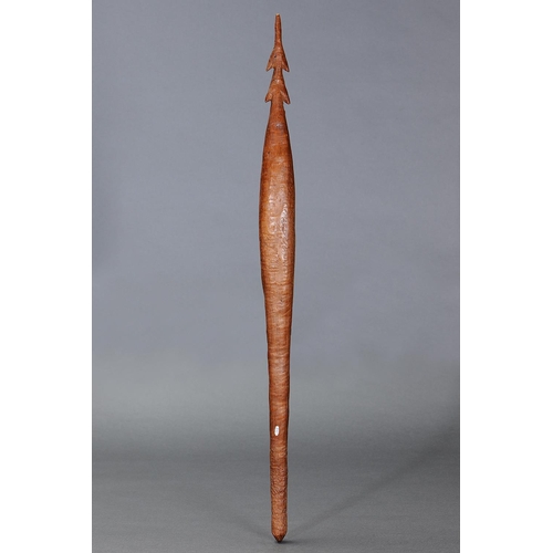 1066 - RARE STABBING WADDY, WESTERN VICTORIA, Carved and engraved hardwood (with custom stand) Approx L70.5... 