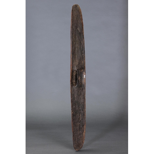 1069 - FINE EARLY LA GRANGE SHIELD, WESTERN AUSTRALIA, Carved and engraved hardwood (with custom stand) La ... 