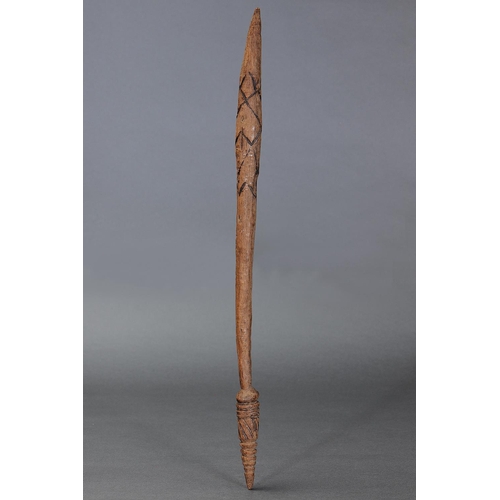 1083 - EARLY INCISED THROWING CLUB, VICTORIA, Carved and engraved hardwood (with custom stand) Approx L59 x... 