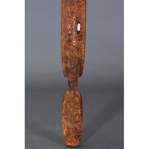 1187 - EARLY LARGE SPEAR THROWER (WOOMERA), KIMBERLEY REGION, WESTERN AUSTRALIA, Carved wood and spinifex r... 