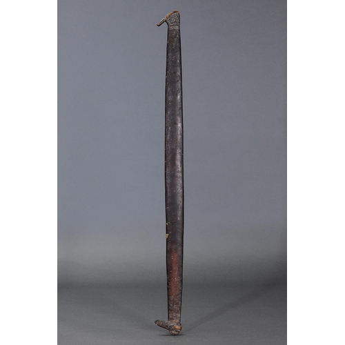 1188 - RARE EARLY SPEAR THROWER (WOOMERA), NORTH EAST QUEENSLAND, Carved and engraved hardwood and spinifex... 