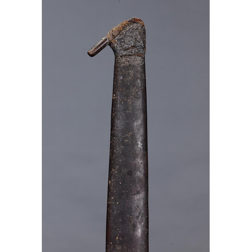 1188 - RARE EARLY SPEAR THROWER (WOOMERA), NORTH EAST QUEENSLAND, Carved and engraved hardwood and spinifex... 