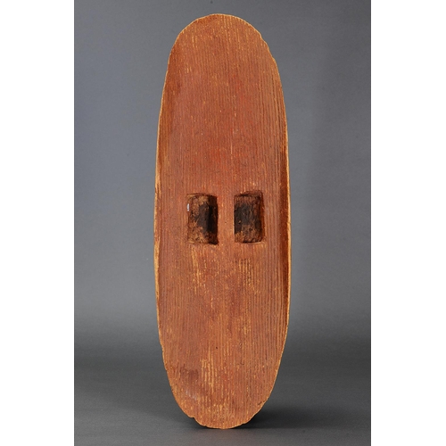 1202 - FINE EARLY SHIELD, CENTRAL AUSTRALIA, NORTHERN TERRITORY, Carved beanwood and natural pigments (with... 