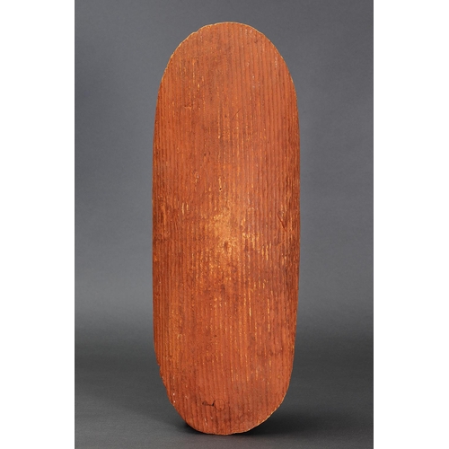 1205 - EARLY SHIELD, CENTRAL AUSTRALIA, NORTHERN TERRITORY, Carved beanwood and natural pigments (with cust... 