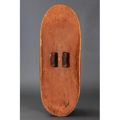 1205 - EARLY SHIELD, CENTRAL AUSTRALIA, NORTHERN TERRITORY, Carved beanwood and natural pigments (with cust... 