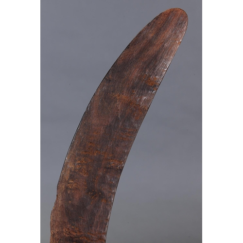 1211 - ADZED WESTERN DESERT BOOMERANG, WESTERN AUSTRALIA, Carved hardwood (with custom stand) Of plano-conv... 