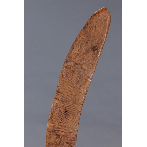 1215 - FINE INCISED CEREMONIAL BOOMERANG, WESTERN DESERT/CENTRAL AUSTRALIA, Carved and engraved hardwood (w... 