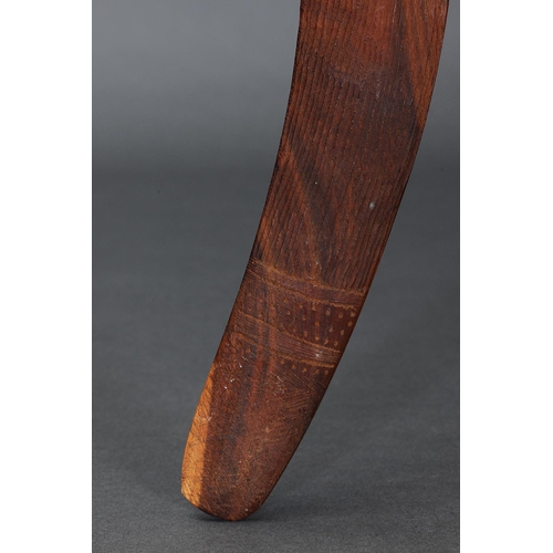 1227 - CEREMONIAL BOOMERANG, CENTRAL AUSTRALIA, NORTHERN TERRITORY, Carved hardwood (with custom stand) Cer... 