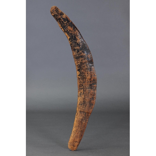 1228 - RARE EARLY BOOMERANG, VICTORIA, Carved hardwood (with custom stand) Of thin bi-convex section with r... 