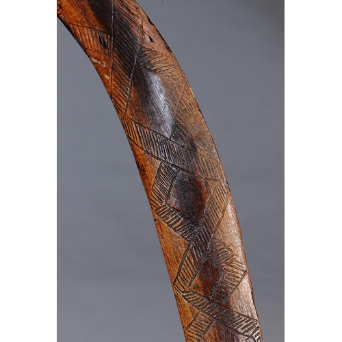 1230 - RARE LARGE CEREMONIAL BOOMERANG, FLINDERS RANGES, SOUTH AUSTRALIA, Carved and engraved hardwood (wit... 