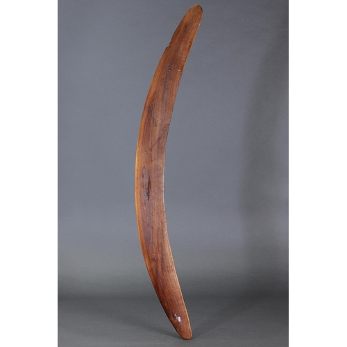 1232 - LARGE BOOMERANG, MORNINGTON ISLAND, QUEENSLAND, Carved hardwood (with custom stand) Approx L96.5 x 8... 