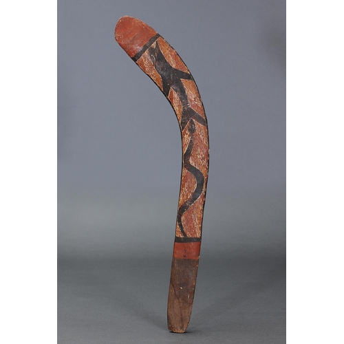 1242 - PAINTED BOOMERANG, EASTERN ARNHEM LAND, NORTHERN TERRITORY, Carved hardwood and natural pigments (wi... 