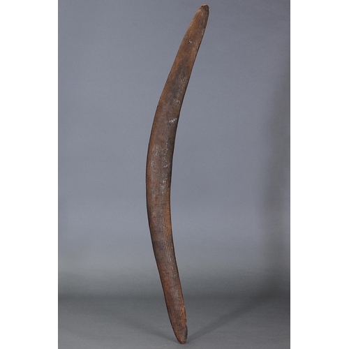 1248 - EARLY BOOMERANG CLUB, COOPERS CREEK REGION, SOUTH AUSTRALIA, Carved and engraved hardwood (with cust... 