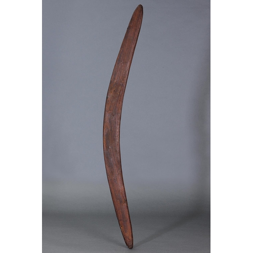 1254 - BOOMERANG CLUB, COOPERS CREEK REGION, SOUTH AUSTRALIA, Carved hardwood (with custom stand) Approx L8... 