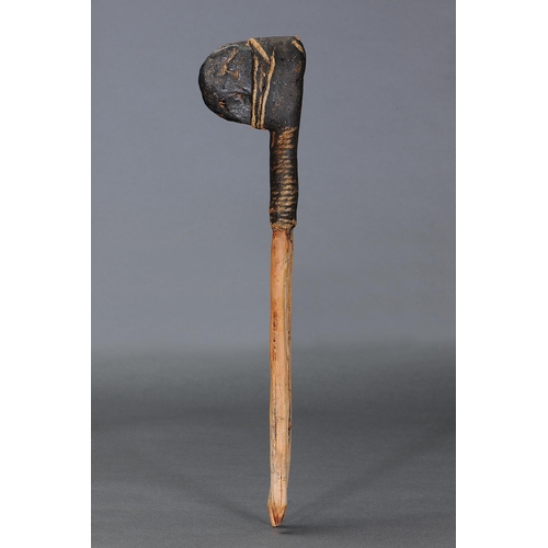 1273 - STONE HAFTED AXE, NORTHERN TERRITORY, Carved stone, bent wood and spinifex resin (with custom stand)... 
