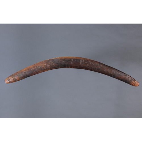 1299 - RARE EARLY INCISED CEREMONIAL BOOMERANG, WESTERN DESERT/CENTRAL AUSTRALIA, Carved and engraved hardw... 