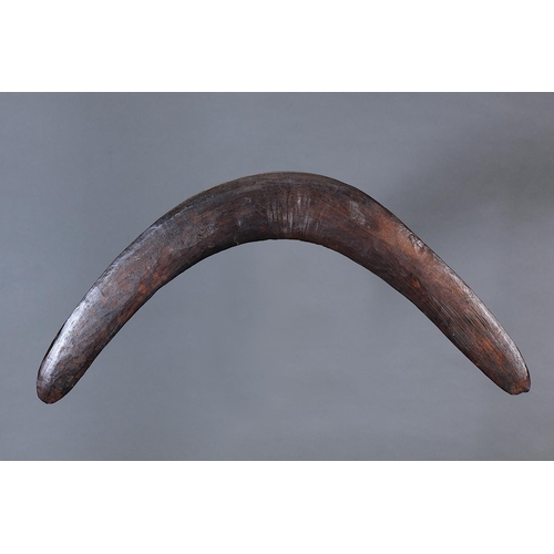 1305 - EARLY LARGE RETURN BOOMERANG, SOUTH EAST AUSTRALIAN, Carved hardwood (no custom stand) Steeply curve... 