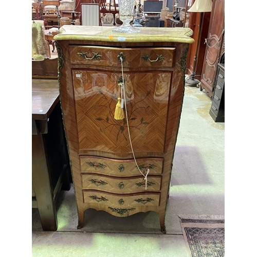 222 - Vintage French marble topped secretaire abattant, approx 141cm H x 83cm W x 42cm D