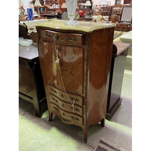 222 - Vintage French marble topped secretaire abattant, approx 141cm H x 83cm W x 42cm D