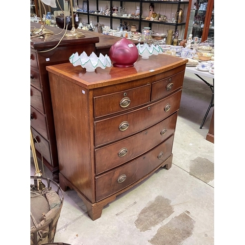 233 - Antique late regency mahogany five drawer chest of bow front shape with brass handles, approx 106cm ... 