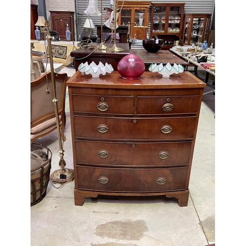 233 - Antique late regency mahogany five drawer chest of bow front shape with brass handles, approx 106cm ... 