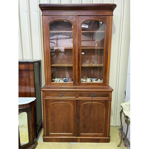 240 - Antique Victorian two height bookcase, with arched panelled doors below, and glazed two door top, ap... 