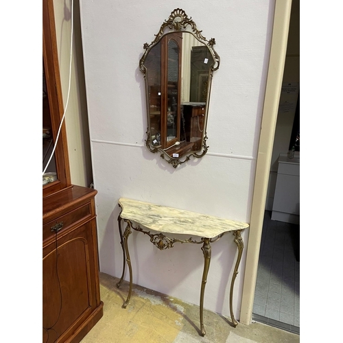 241 - Vintage 1960's pierced brass surround wall mirror and console, approx (Mirror) 94cm x 53cm