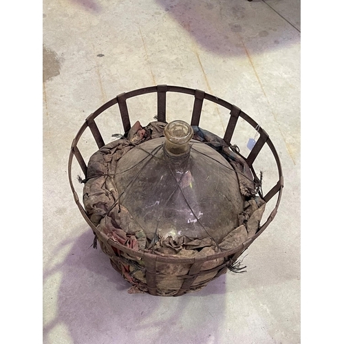 248 - Antique French Glass wine makers bottle in metal cage, approx 50cm