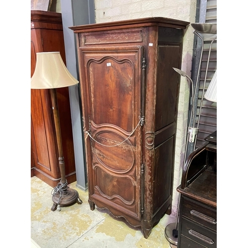 266 - Antique early 19th century French walnut single door armoire with glass shelves, approx 183cm H x 87... 