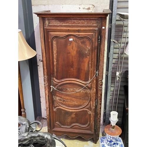 266 - Antique early 19th century French walnut single door armoire with glass shelves, approx 183cm H x 87... 